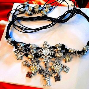 Rodrigo Otazu Leather Rope&Crystal Necklace